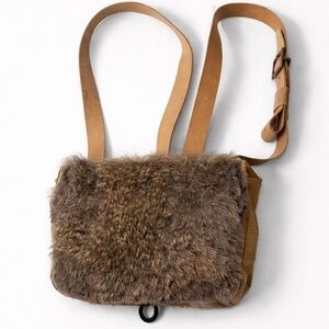 Rabbit  leather/fur pouch crossbody boho festival